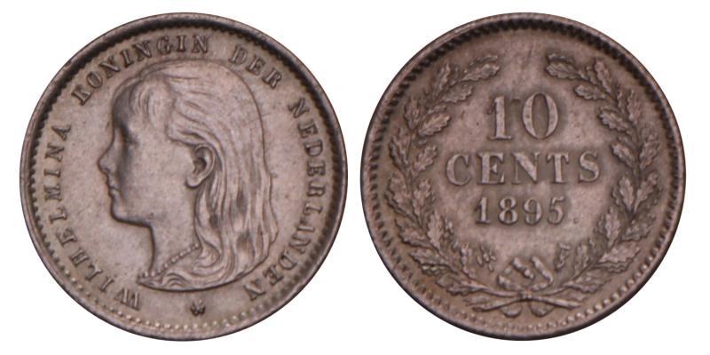 10 Cent Wilhelmina 1895. Prachtig -.