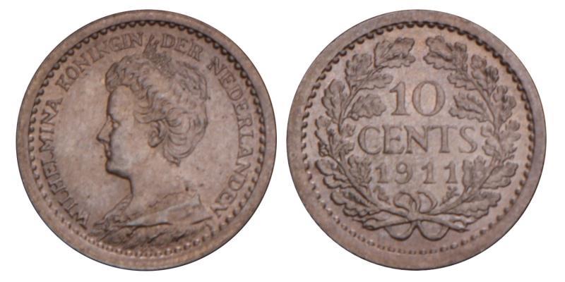 10 Cent Wilhelmina 1911. FDC.