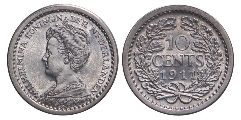 10 Cent Wilhelmina 1911. FDC.