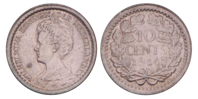 10 Cent Wilhelmina 1914. Prachtig.