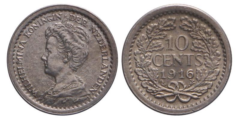 10 Cent Wilhelmina 1916. FDC.
