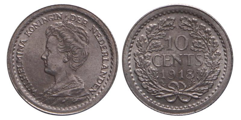 10 Cent Wilhelmina 1918. FDC.
