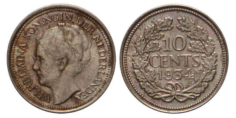 10 Cent Wilhelmina 1934. FDC.