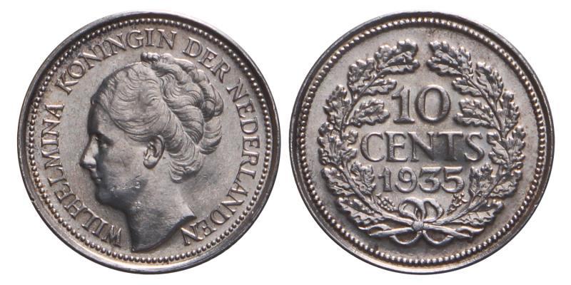 10 Cent Wilhelmina 1935. FDC.