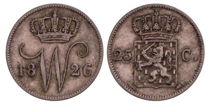 25 Cent Willem I 1826 U. Zeer Fraai / Prachtig.