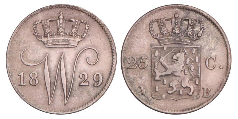 25 Cent Willem I 1829 B. Zeer Fraai +.