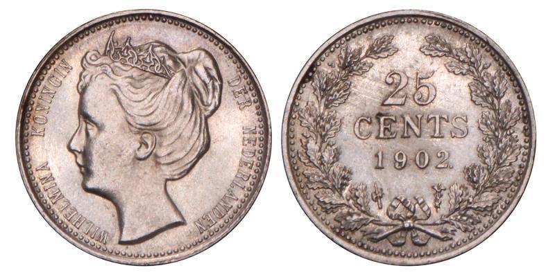 25 Cent Wilhelmina 1902. Prachtig.