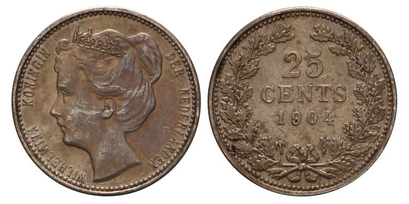 25 Cent Wilhelmina 1904. Prachtig.