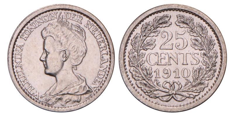 25 Cent Wilhelmina 1910. FDC.