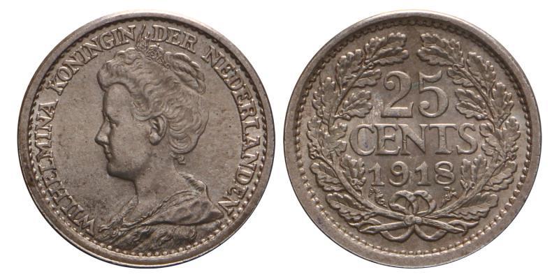 25 Cent Wilhelmina 1918. FDC.