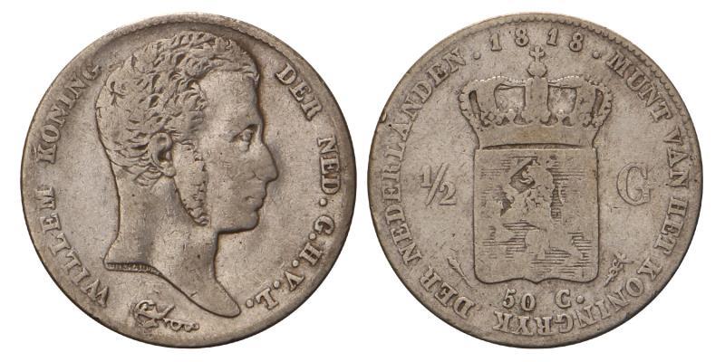 ½ Gulden Willem I 1818. Fraai +.