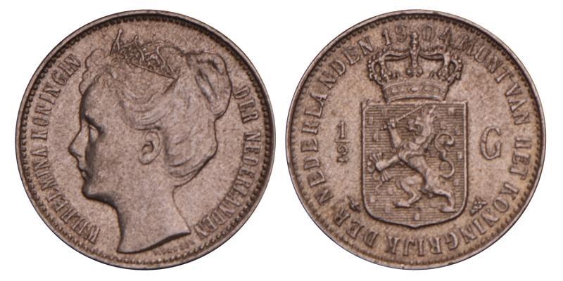 ½ Gulden Wilhelmina 1904. Prachtig.