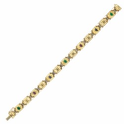 Bicolor gouden armband, met natuurlijke robijn, saffier en smaragd - 18 kt.