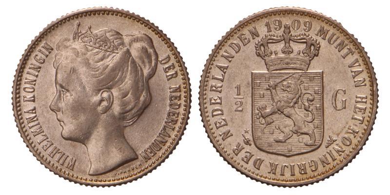 ½ Gulden Wilhelmina 1909. Prachtig / FDC.