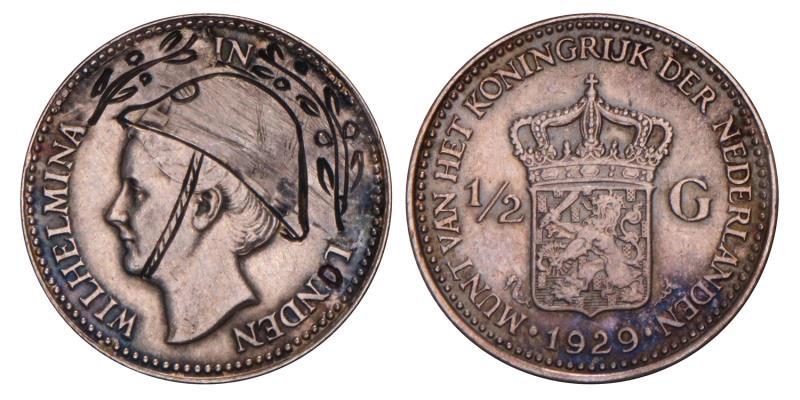 ½ Gulden Wilhelmina in Londen 1929. Prachtig.