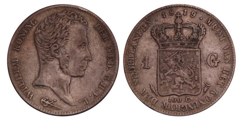 1 Gulden Willem I 1819 U. Zeer Fraai. 