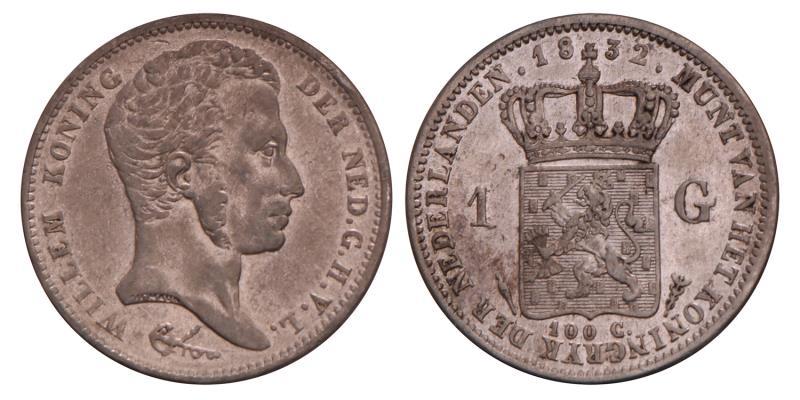 1 Gulden Willem I 1832 U. Zeer Fraai +. 