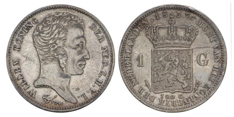 1 Gulden Willem I 1832 / 1823. Fraai / Zeer Fraai.