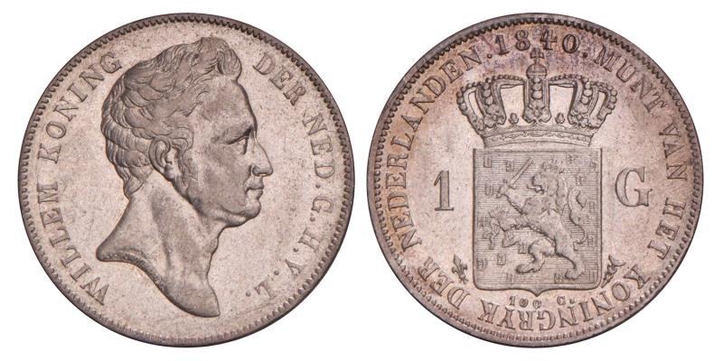 1 Gulden Willem I 1840. Zeer Fraai / Prachtig.