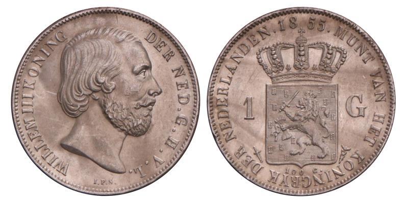 1 Gulden Willem III 1855. Prachtig / FDC.