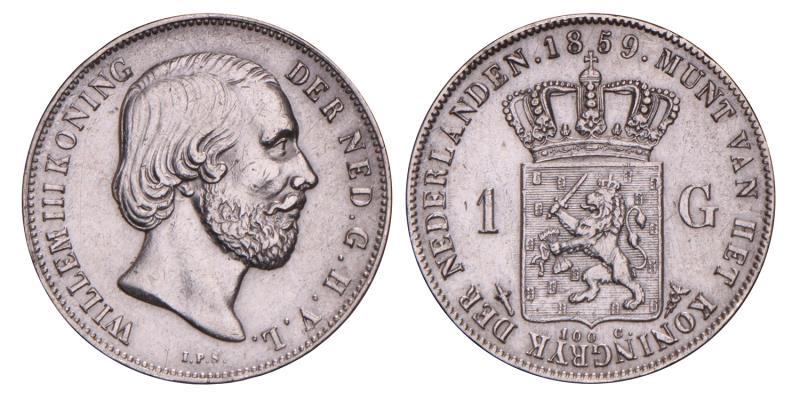 1 Gulden Willem III 1859. Prachtig +.