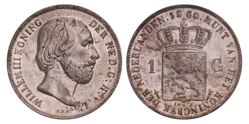 1 Gulden Willem III 1860. Prachtig / FDC.