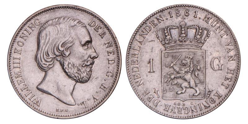 1 Gulden Willem III 1861. Prachtig.