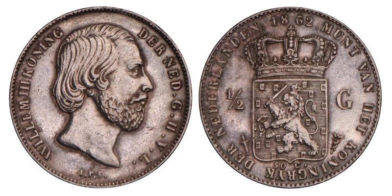 ½ Gulden Willem III 1862. Prachtig / FDC.