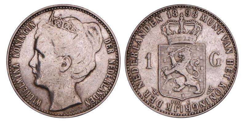 1 Gulden Wilhelmina 1898. Zeer Fraai.