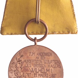 1897. Germany. Medal for the 100th birthday of Kaiser Wilhelm II, with Ribbon.