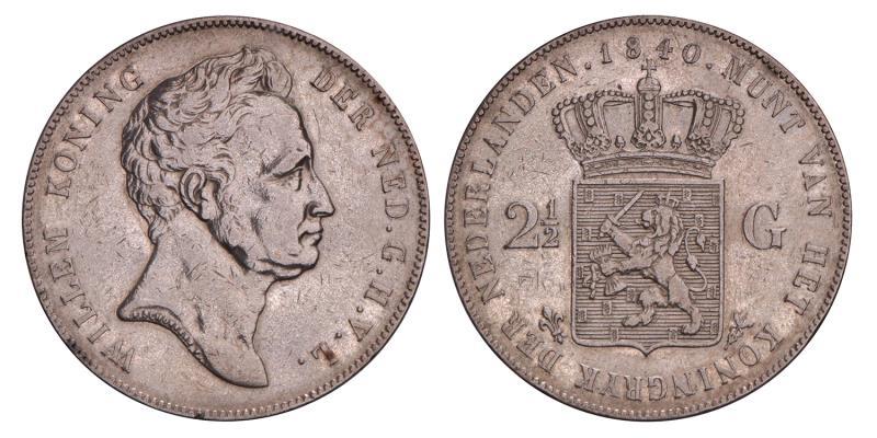 2½ Gulden Willem I 1840. Zeer Fraai.