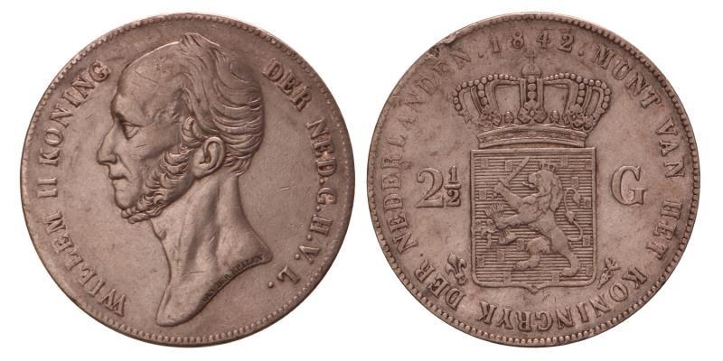 2½ Gulden Willem II 1842. Zeer Fraai / Prachtig.