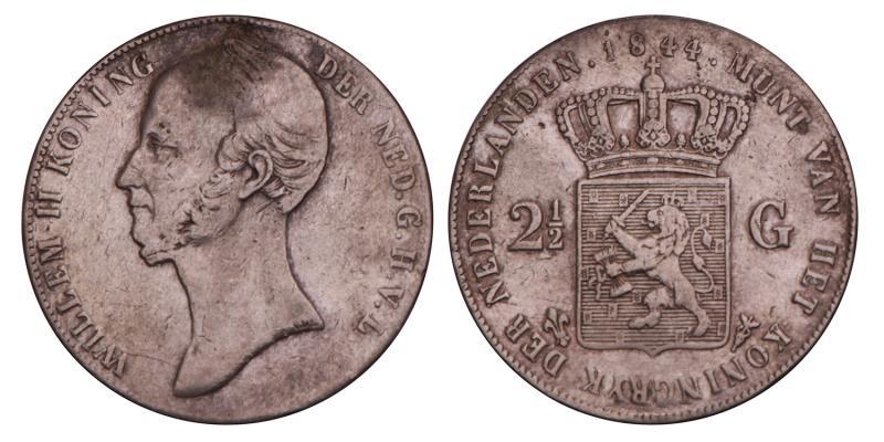 2½ Gulden Willem II 1844. Fraai +.