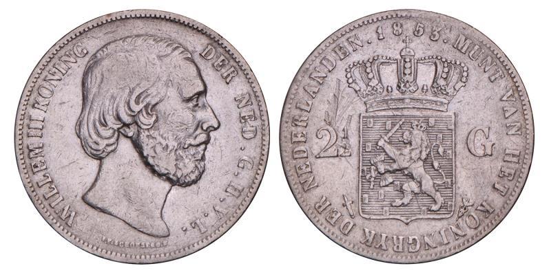 2½ Gulden Willem III 1853. Fraai / Zeer Fraai. 
