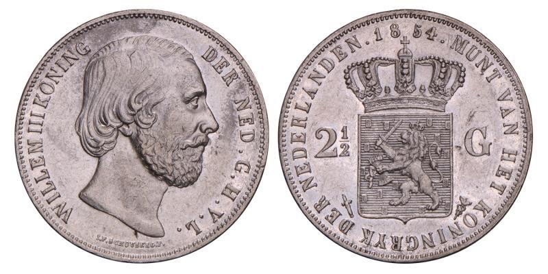 2½ Gulden Willem III 1854. Prachtig -.