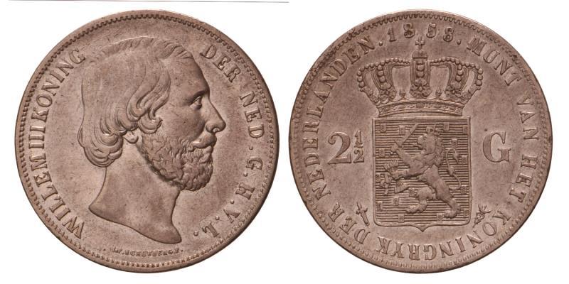 2½ Gulden Willem III 1858. Zeer Fraai / Prachtig.