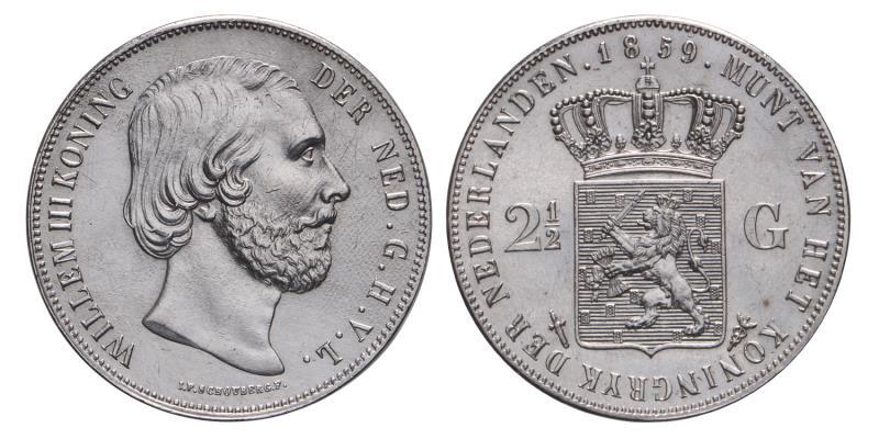 2½ Gulden Willem III 1859. Prachtig +.