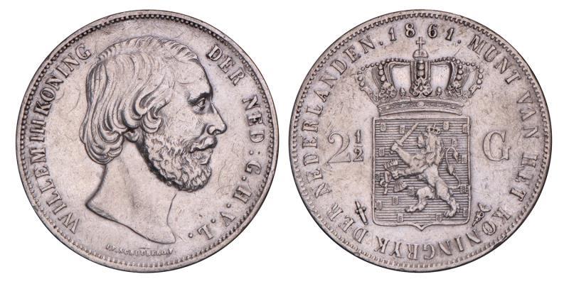 2½ Gulden Willem III 1861. Zeer Fraai +.