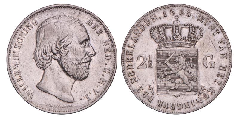 2½ Gulden Willem III 1863. Zeer Fraai +.