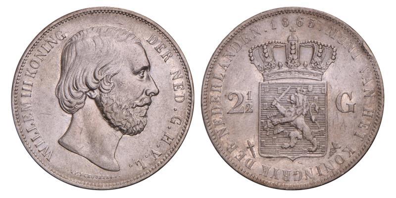 2½ Gulden Willem III 1865. Zeer Fraai / Prachtig.