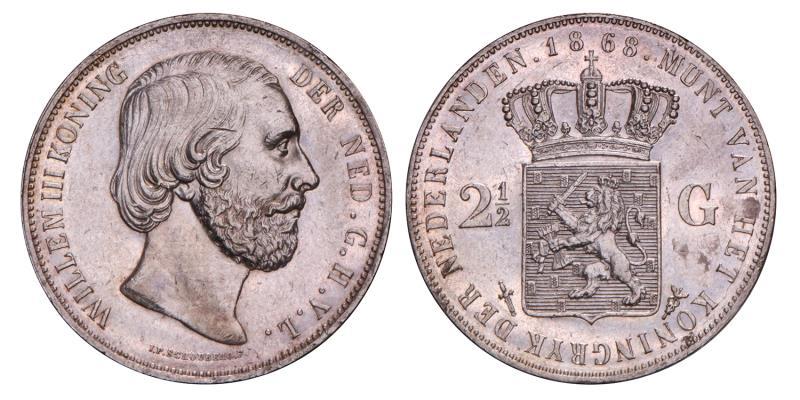 2½ Gulden Willem III 1868. Prachtig / FDC.