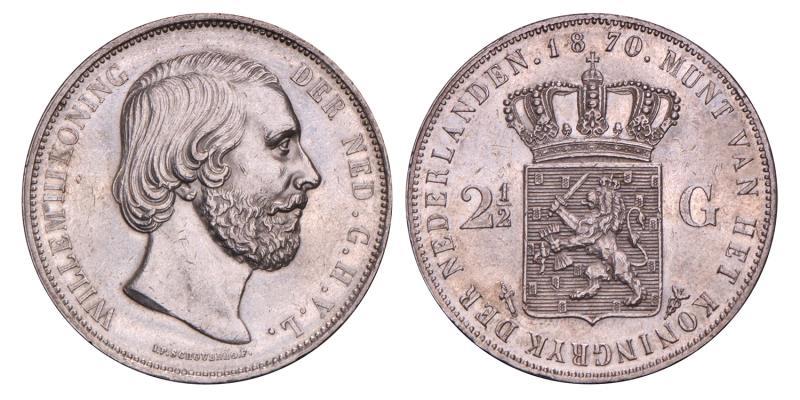 2½ Gulden Willem III 1870. Prachtig +.