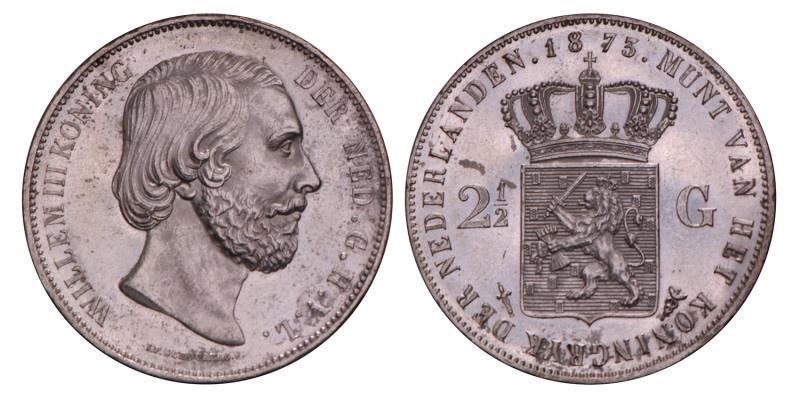 2½ Gulden Willem III 1873. Prachtig / FDC.