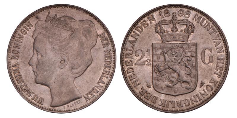 2½ Gulden Wilhelmina 1898. Zeer Fraai / Prachtig.