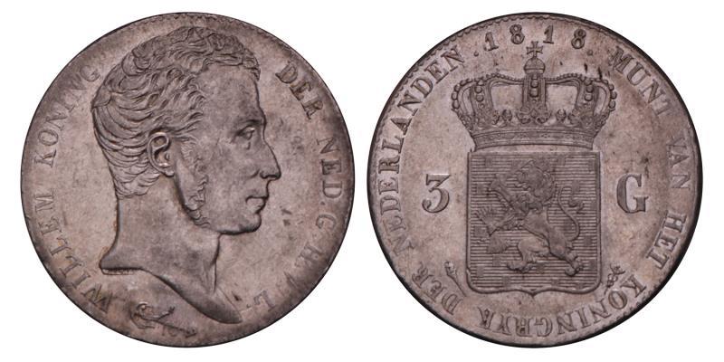 3 Gulden Willem I 1818 U. Prachtig / FDC.