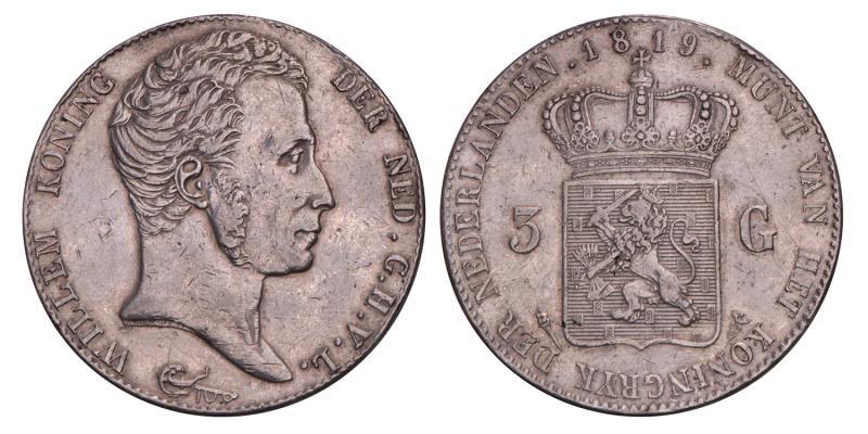 3 Gulden Willem I 1819 U. Zeer Fraai +.