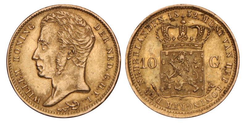 10 Gulden goud Willem I 1832 U. Prachtig / FDC.