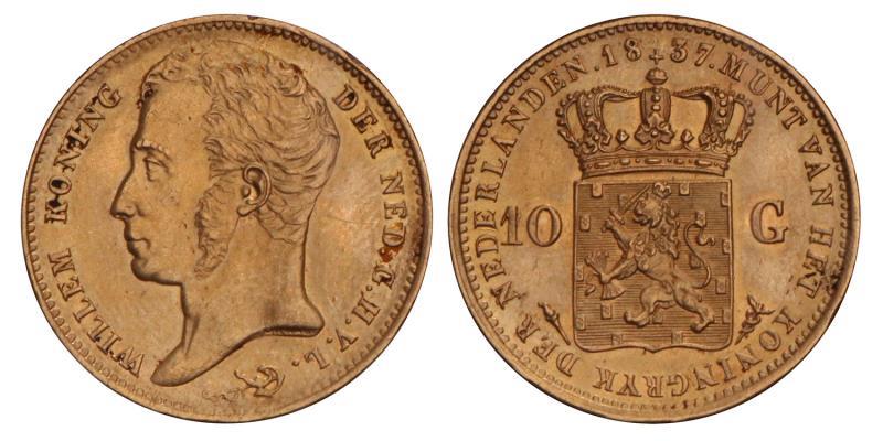 10 Gulden goud Willem I 1837. Prachtig.