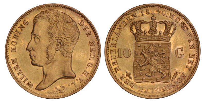 10 Gulden goud Willem I 1840. FDC.