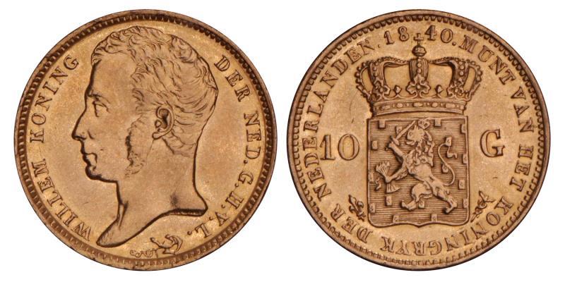 10 Gulden goud Willem I 1840. Zeer Fraai / Prachtig. 